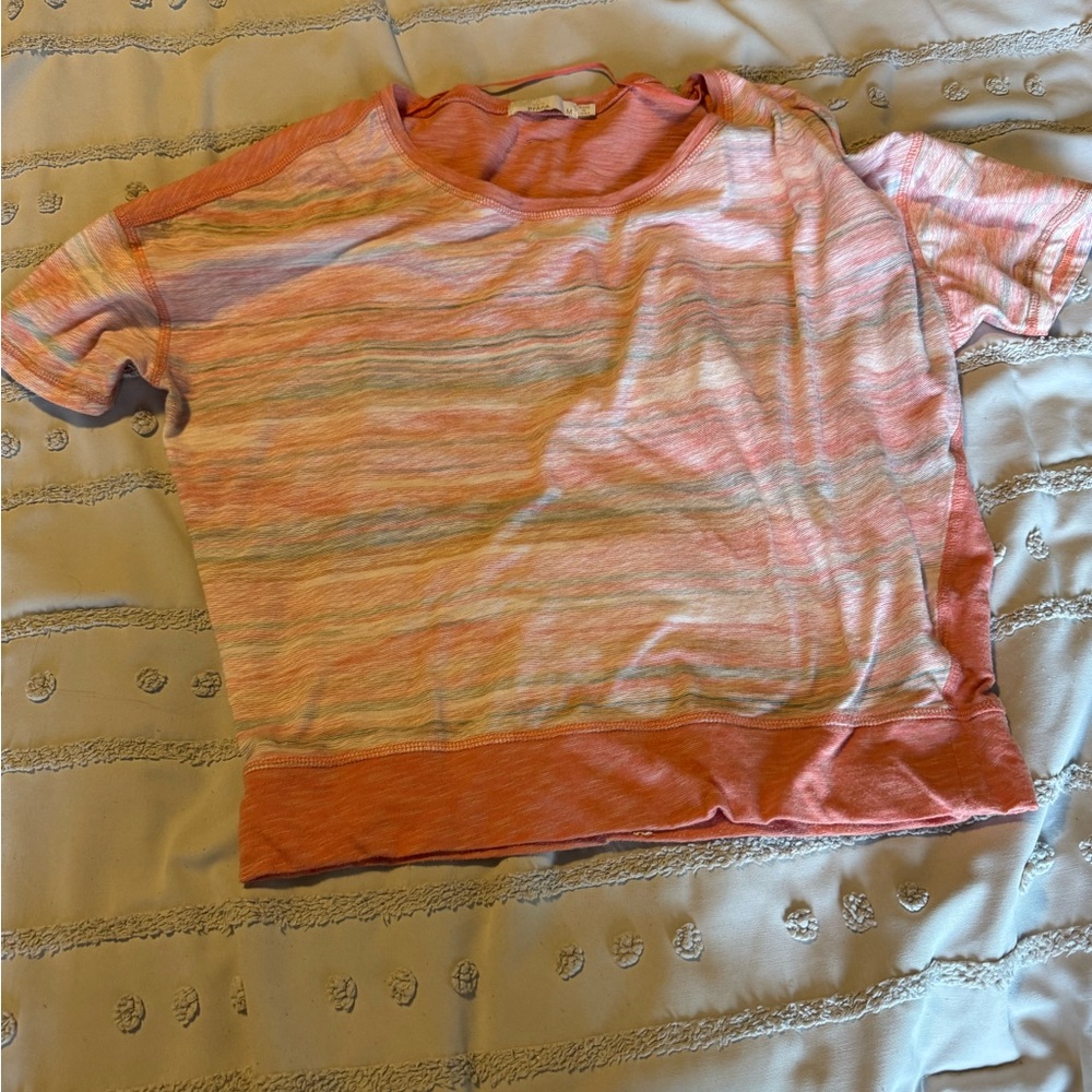 Prana Striped Pastel Short-Sleeve Knit Tee - Coral Accent
